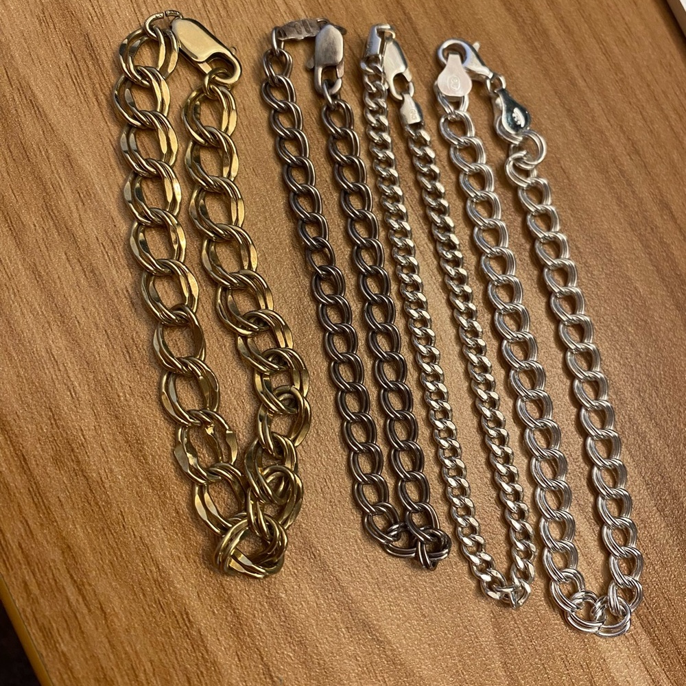 Set of Four EUC 925 Sterling Silver Curb Chain Charm Bracelets - Picture 4 of 15
